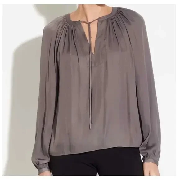 NWT T Tahari Rust Tie V-Neck Long Sleeve Tunic Top Blouse Size XS Pullover - Picture 2 of 8